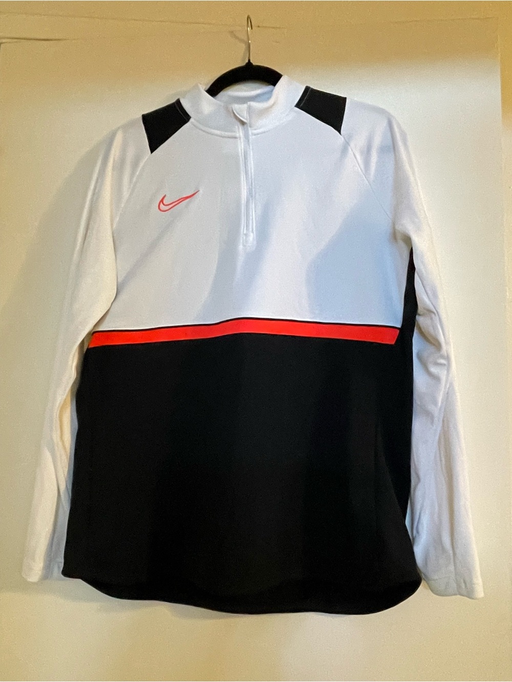 Women's Nike White and Black Dri-FIT Pullover with Red Stripe Detail